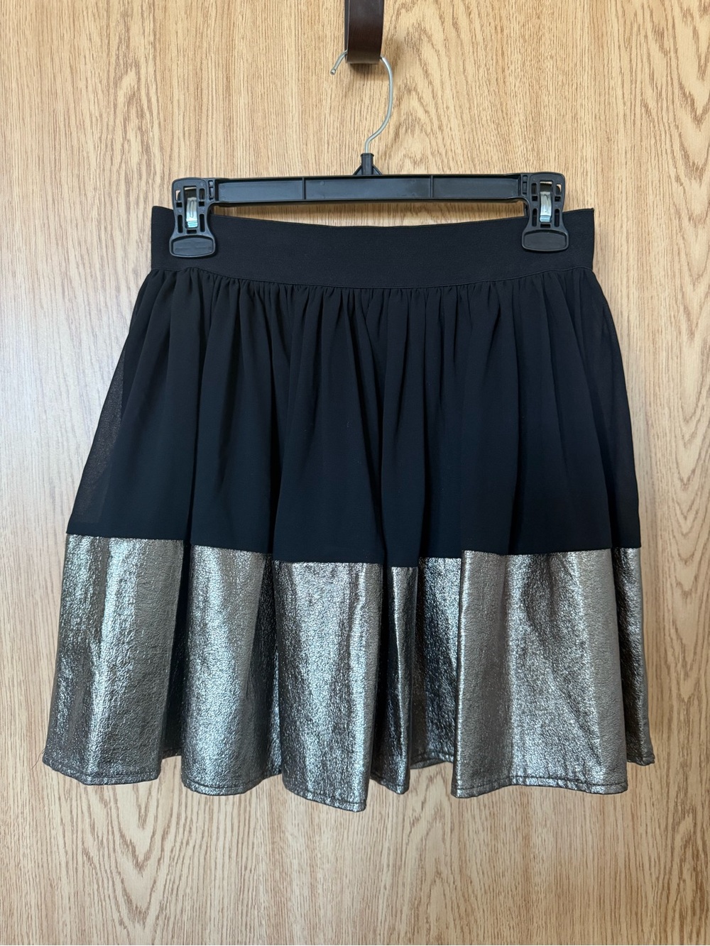 DO+BE Black Skater Skirt with Metallic Gold Hem